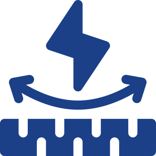 Blue lightning bolt with curved arrows icon.