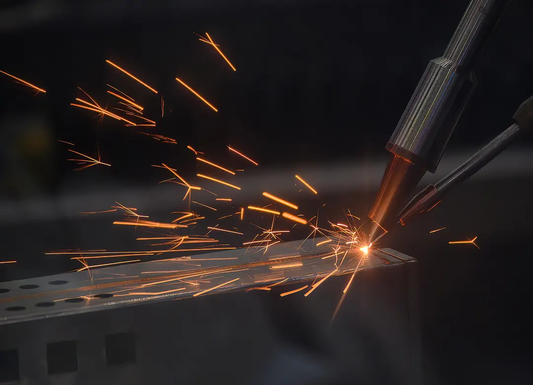 Welding process with bright sparks flying.