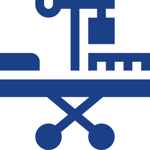 Hospital bed icon with IV stand.