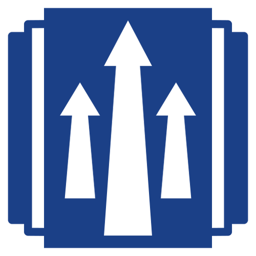 Three black arrows on blue background.