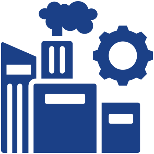 Factory icon with gear and chimney.