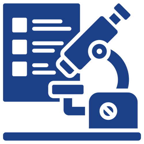 Microscope icon with document in background.