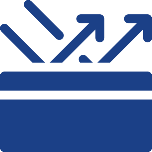 Blue wallet with upward arrows icon.
