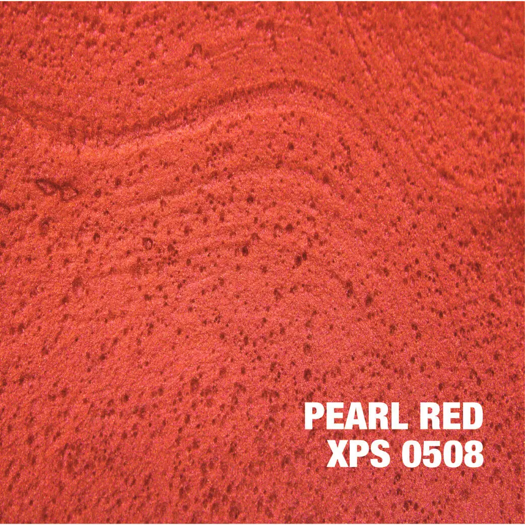 Textured red surface with "Pearl Red" label.