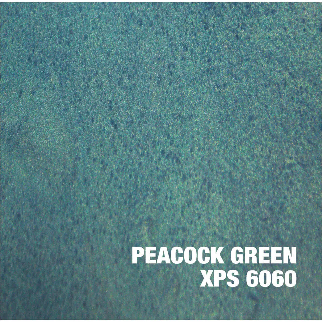 Peacock green texture with text label.