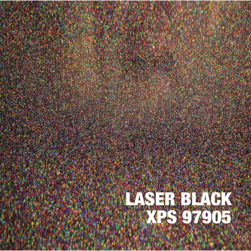 Colorful speckled texture with "Laser Black" text.