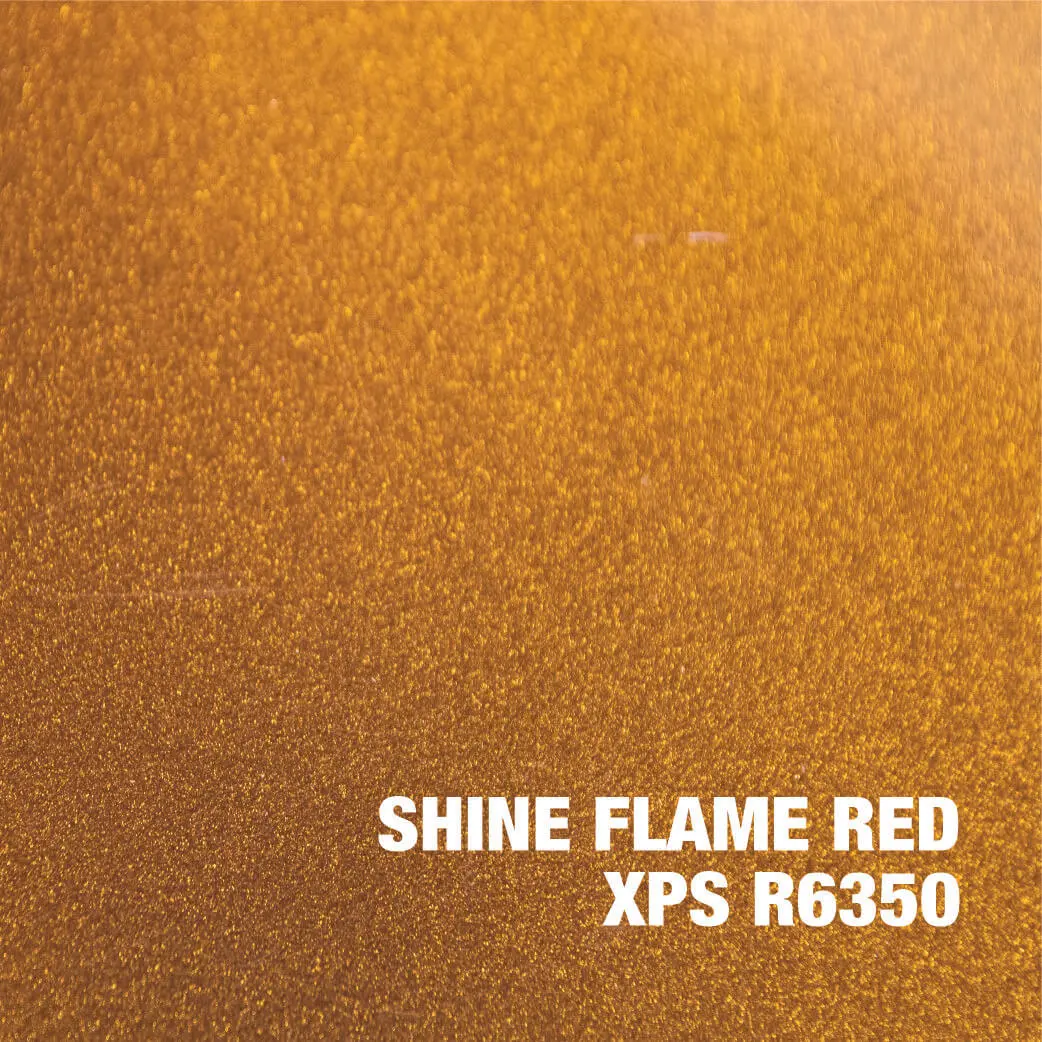 Shiny textured surface with "Shine Flame Red".