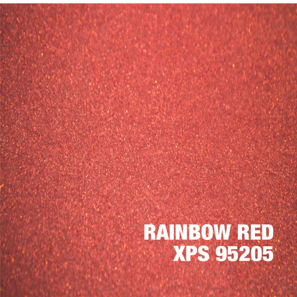 Red textured surface with label "Rainbow Red".