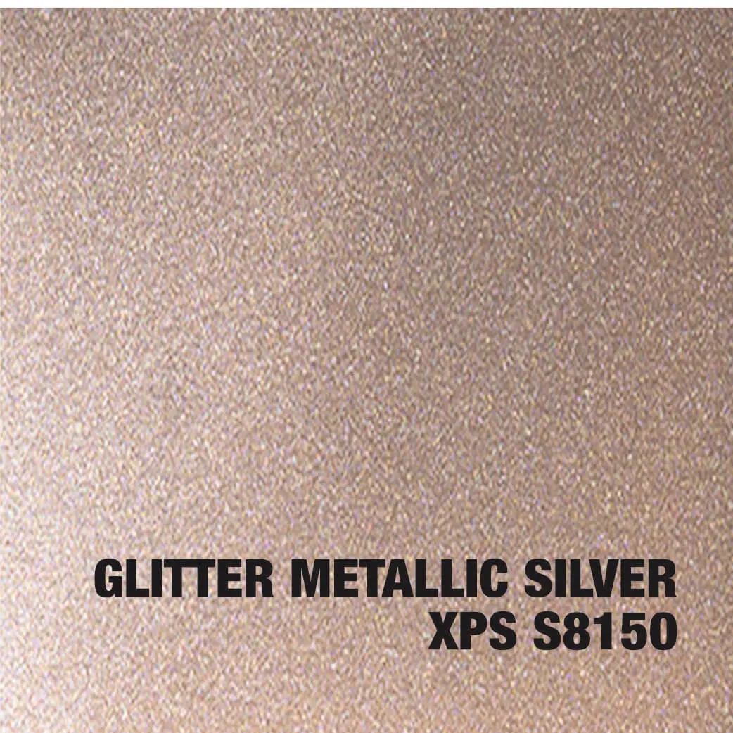 Glitter metallic silver texture with text.