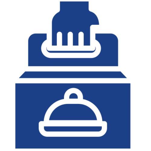 Hand placing item in donation box icon.
